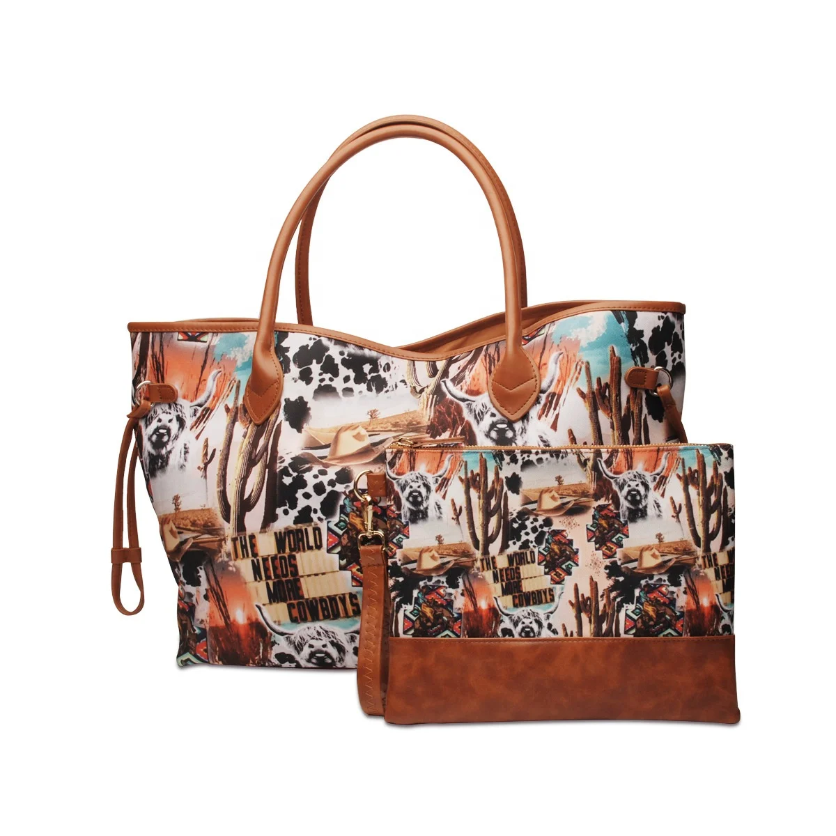 

Women's Fashion Shoulder Bag Large Capacity Printing Handbag Canvas Tote Bag Travel Shopping Bag With Matching Wallet, 6 colors