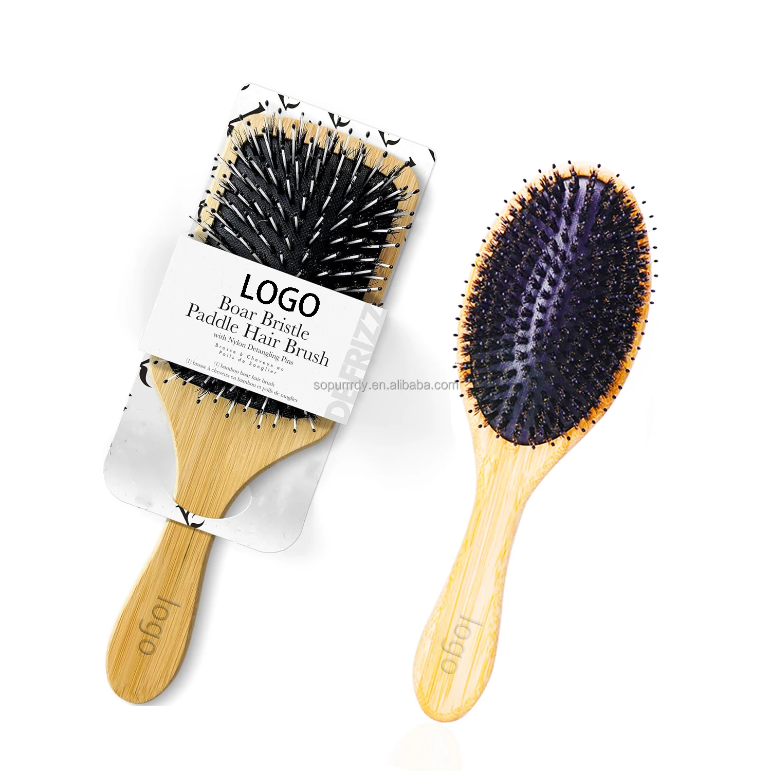 

Custom Laser Logo Bamboo Boar Hair Brush for Fine Bristle for Thick Hair Mens Hair Paddle Brush for Thin Hair for Women