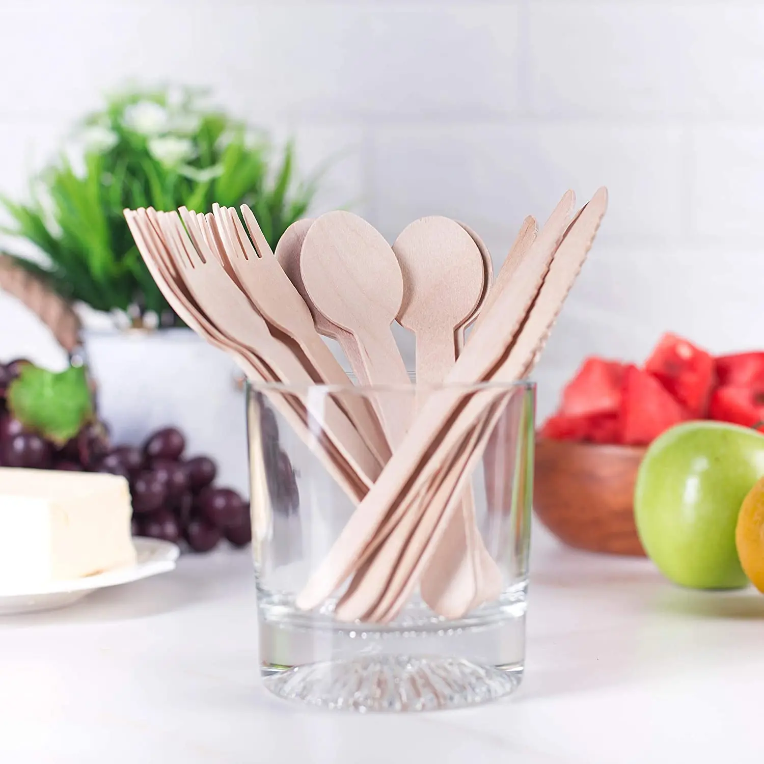 

Custom Wholesale 150 Pcs Disposable Wooden Cutlery Spoons Forks Knives Set For Party, Natural wood color