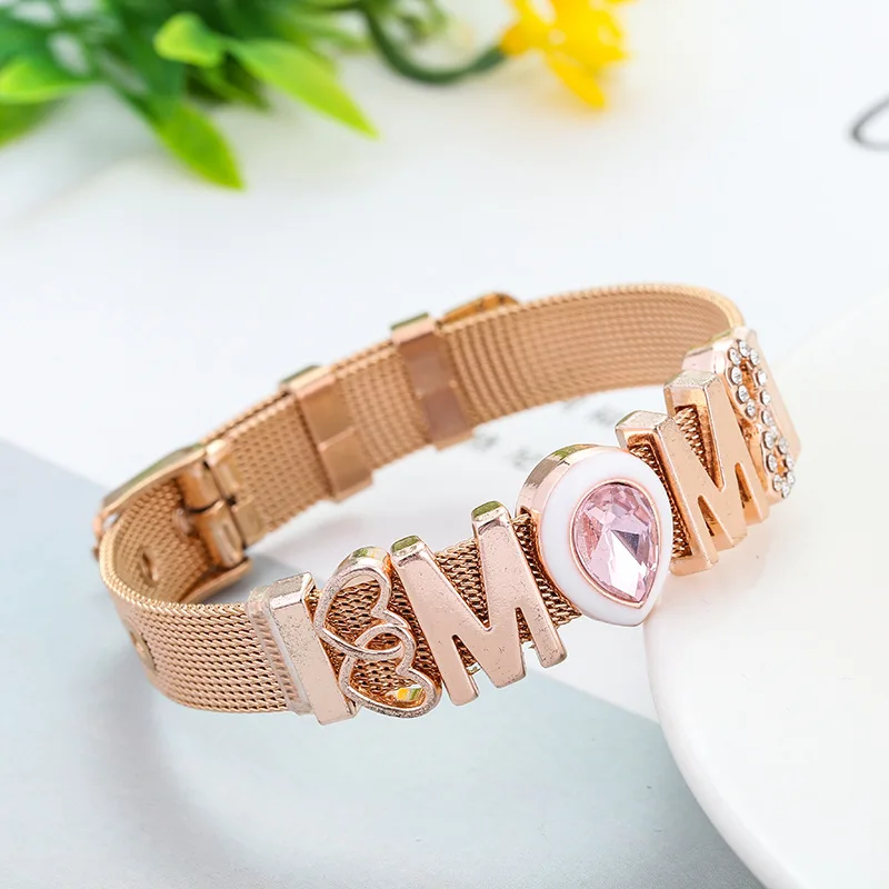 

Hot Sale Stainless Steel Woman Kids Adjustable Bracelet DIY Accessories MM Unicorn Love Mother's Day Father's Day Bracelet Gift