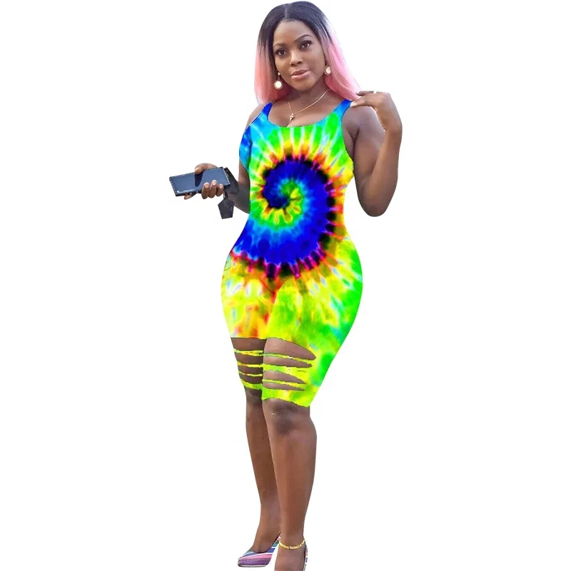 

European and American women's wear hot selling sexy tie dyed burnt flower Jumpsuit
