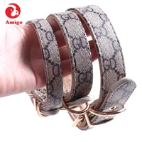 

Amigo Wholesale fashion designer durable safety luxury pattern custom pu leather pet dog collars and leashes