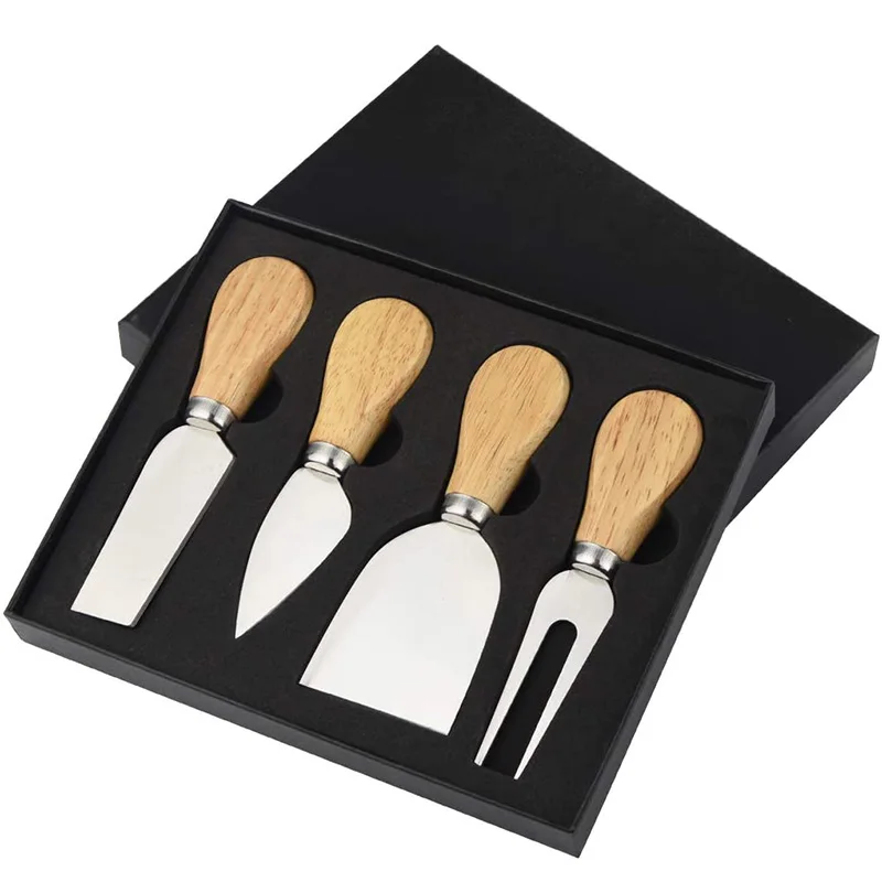 

Premium 4 Pieces Cheese Knife Cheese Shaver Fork Spreader Cheese Knives Set With Wood Handle, Stainless steel color