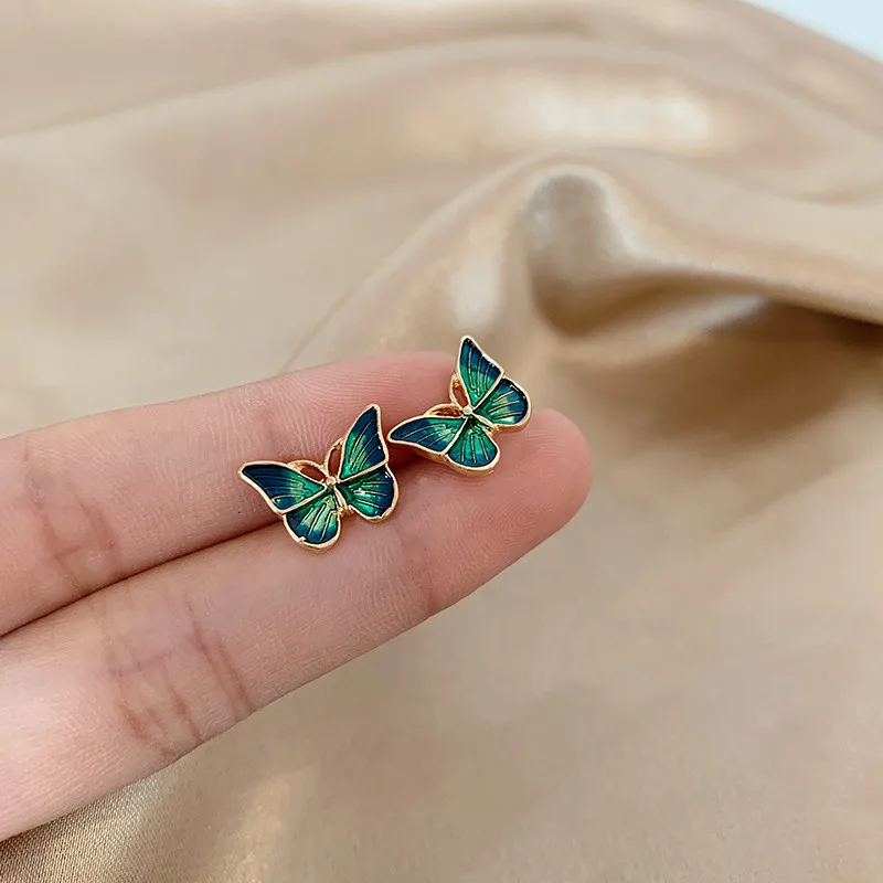Korean Sweet Enamel Insect Drop Earrings Elegant Cute Small Butterfly Stud Earrings for Women Jewelry
