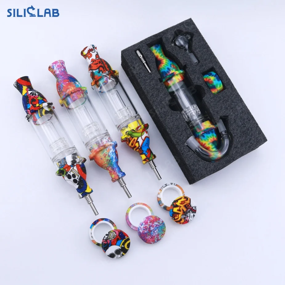 

Head shop Titanium nail Silicone Dabs Rig Honey Straw Smoking Pipe Holder Nectars, Rasta, black, green, custom color