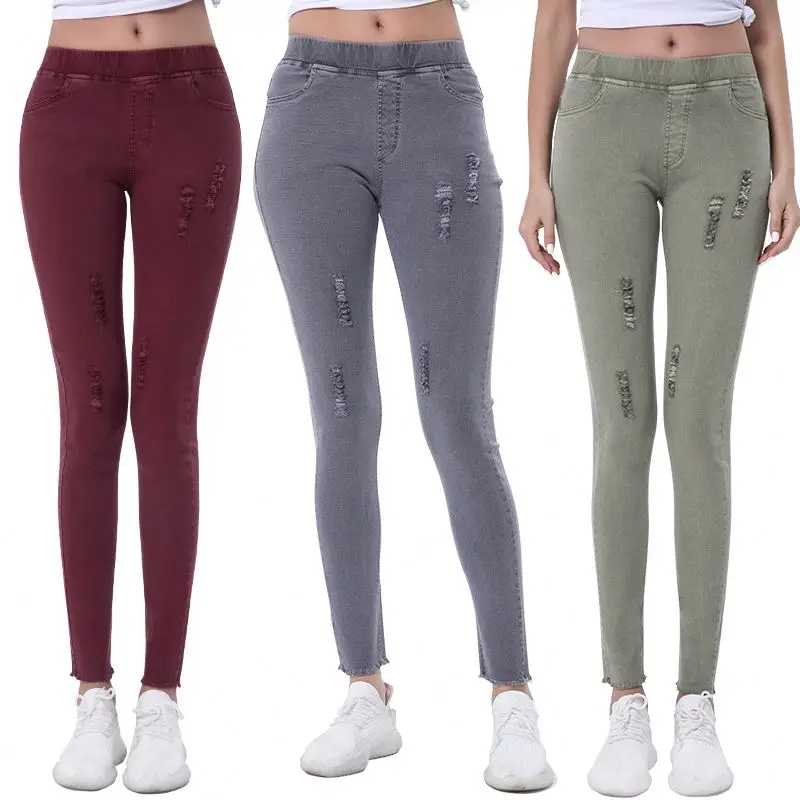 

2021 Fashion New High quality Skinny Denim Pants Slim Stretchy trendy Ladies Jeans, Khaki red gray