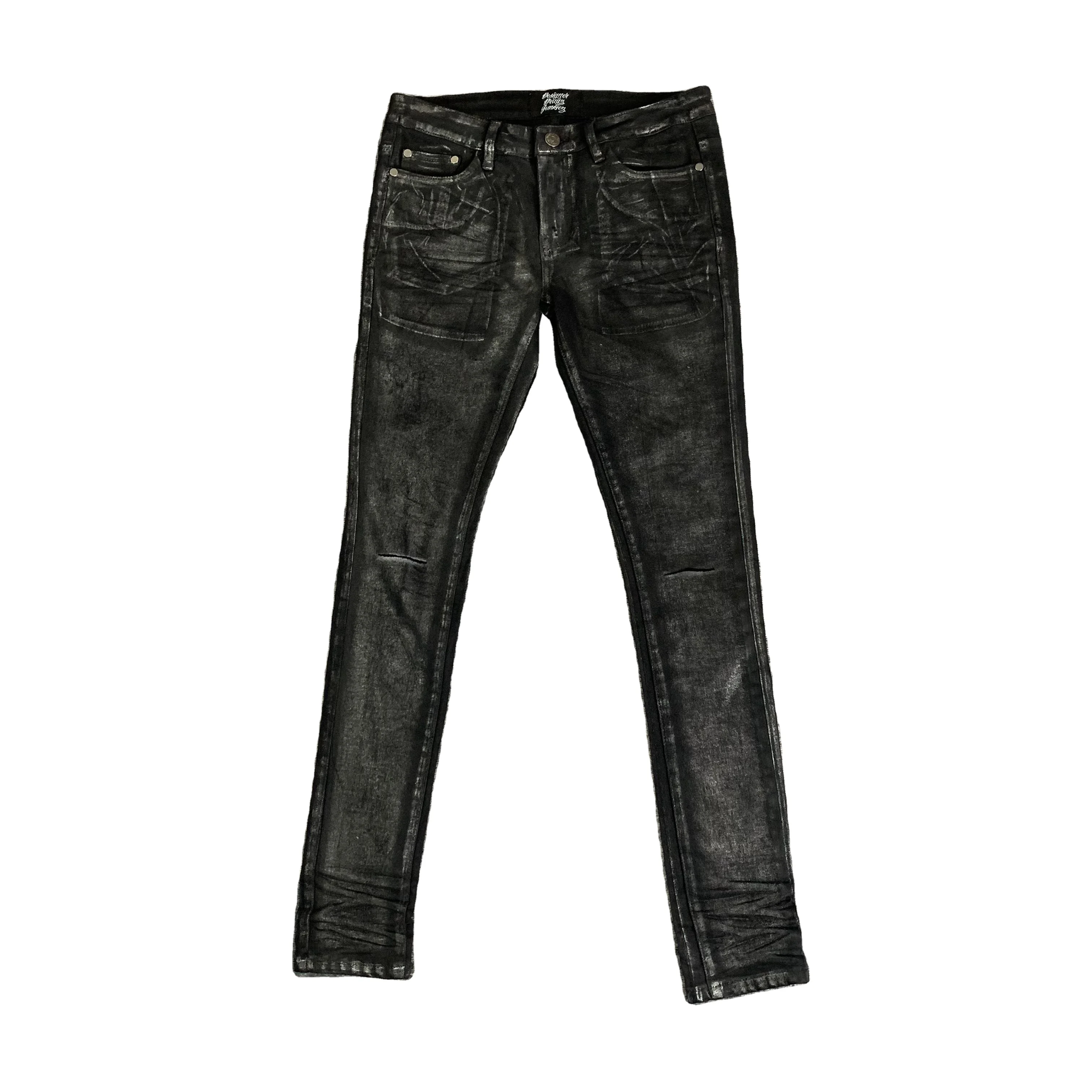 DENIMGUYS Custom Silver Foiled Paints Graffiti Retro Acid Wash Jeans Y2K Punk Style Men's Jeans