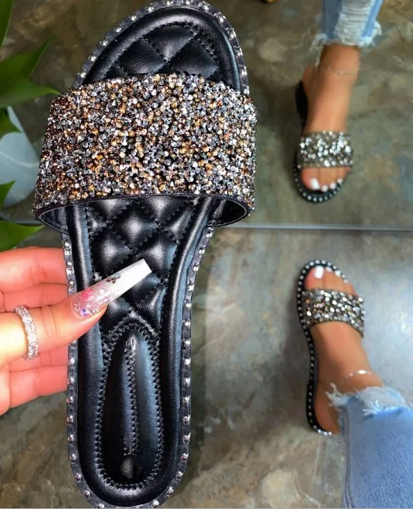 

2021 Ladies colorful crystal slippers bling slides women diamond sandals