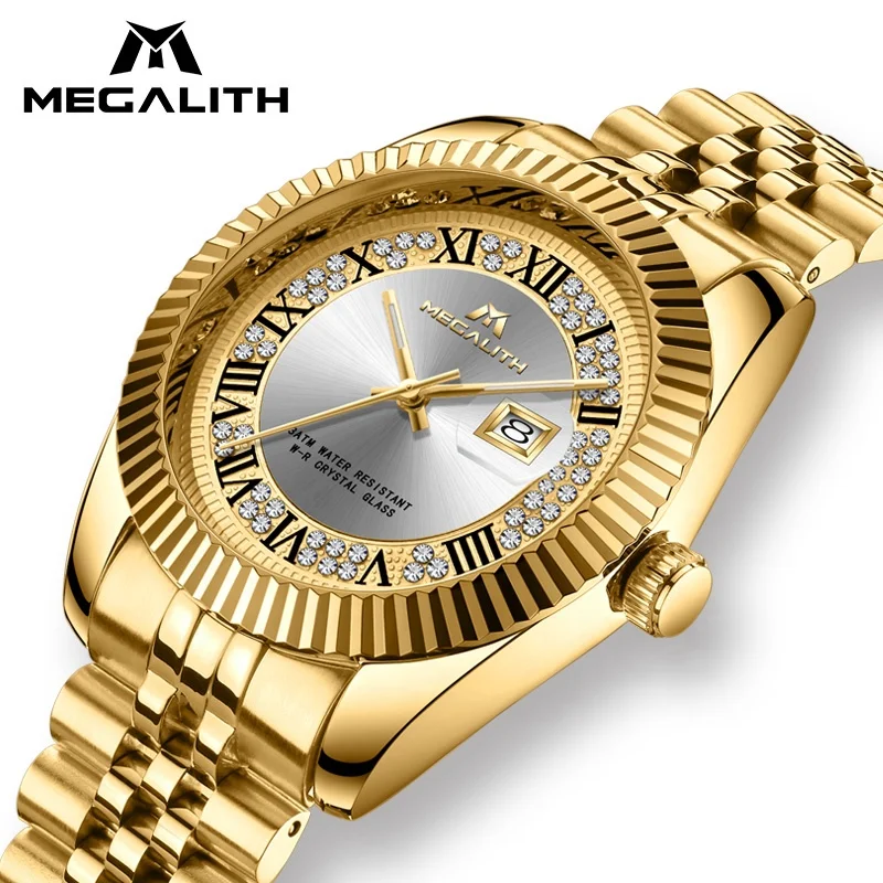 

MEGALITH Relogio Masculino Luxury Watch Gold Business style Watches Waterproof Analogue Date Wrist Watch For Man
