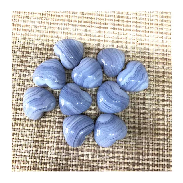 

Wholesale natural carved blue lace agate heart shaped crystals healing stones for home decor