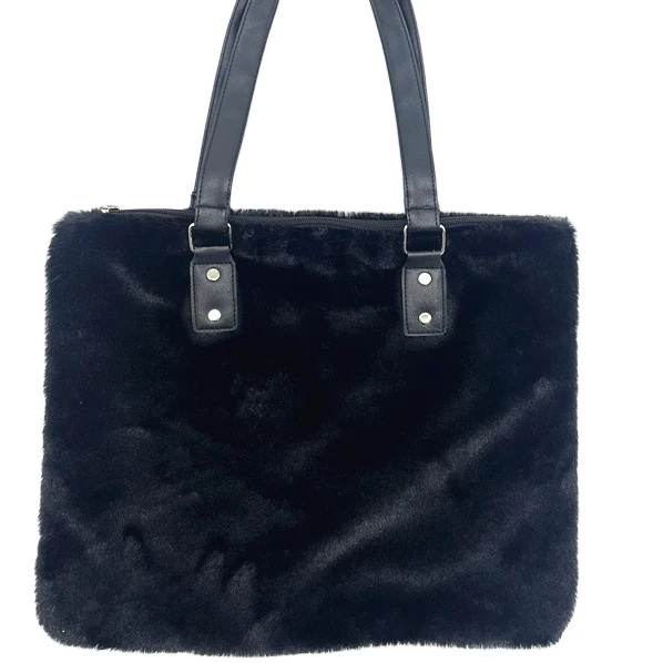 

New eco friendly winter designed luxury black faux fur fluffy furry women tote bag
