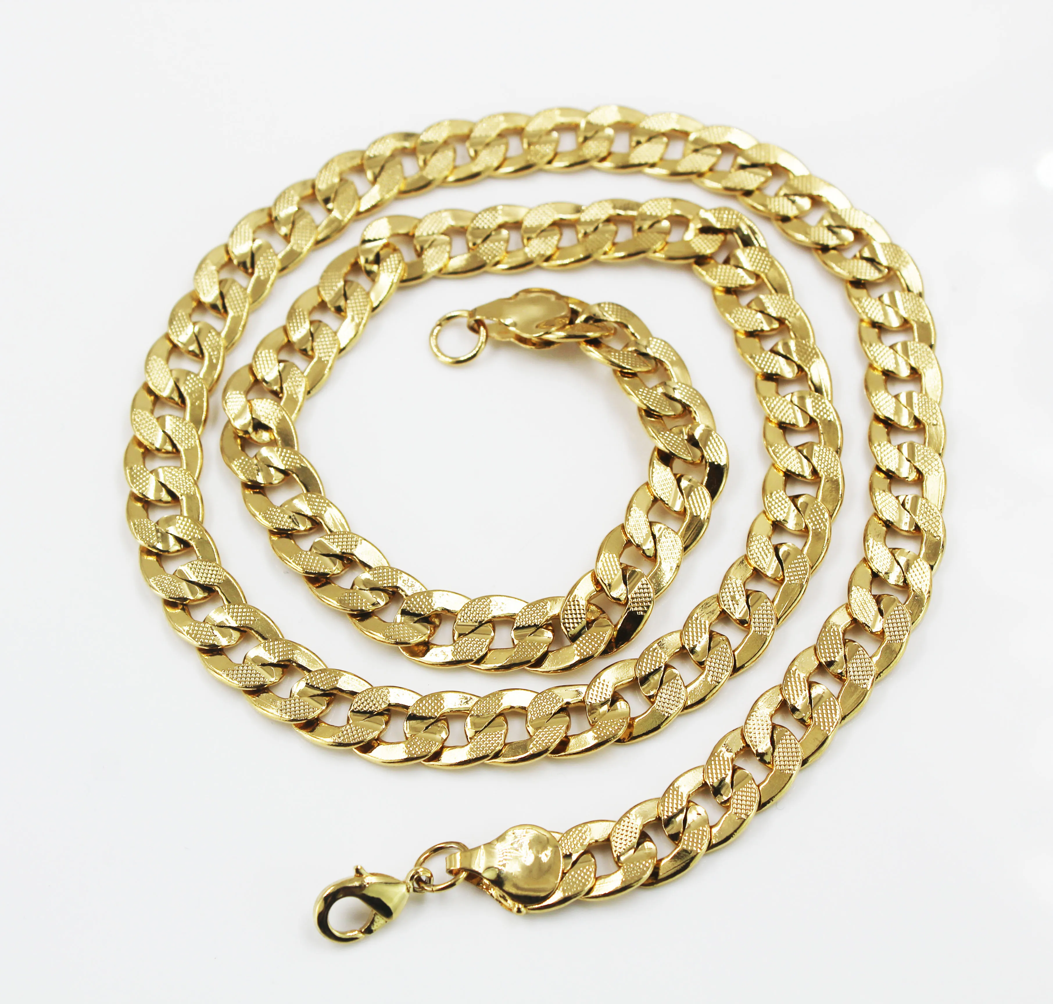 

BMZ New arrival 45*0.8cm allover embroidery cuban chains 100% best top wonderful quality allover cuban necklace chains, Gold ip/pvd real gold plated