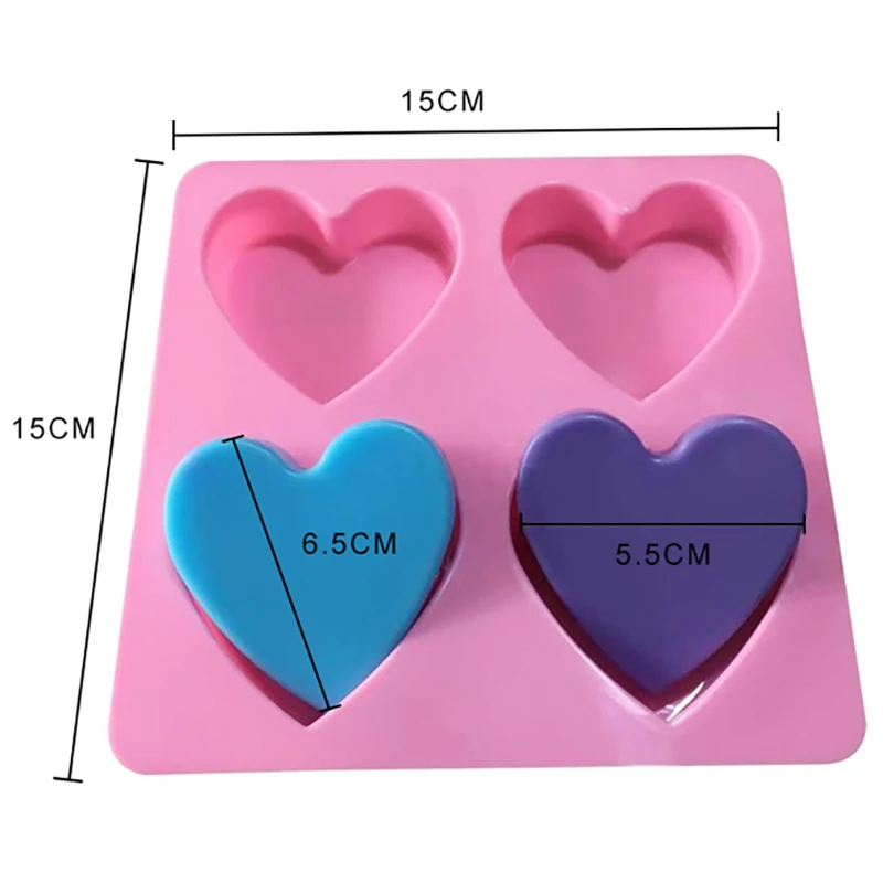 

4 Cavity Handmade Silicone Soap Mold Heart 3d Craft Soap Making For Candle