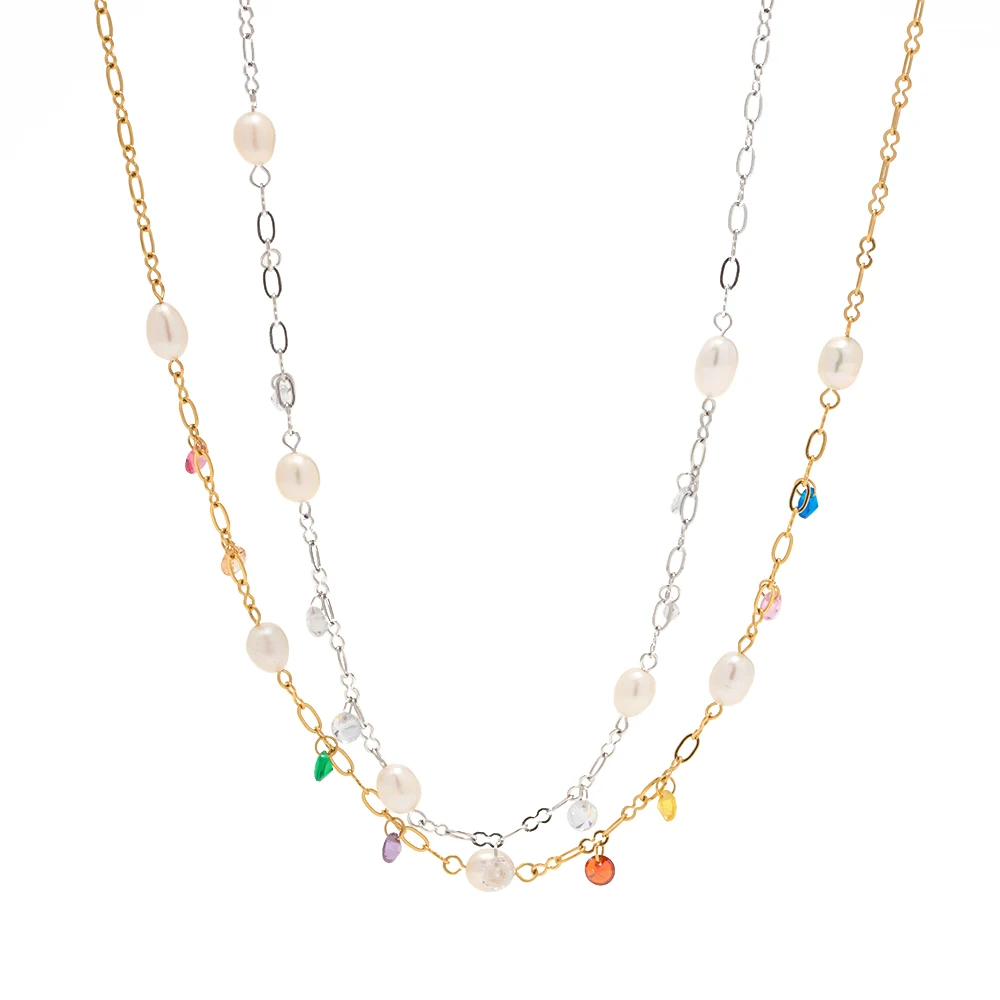 

New Arrival Stainless steel 18K Gold silver Plated stones pearl charms pendant Necklacefor Girls women