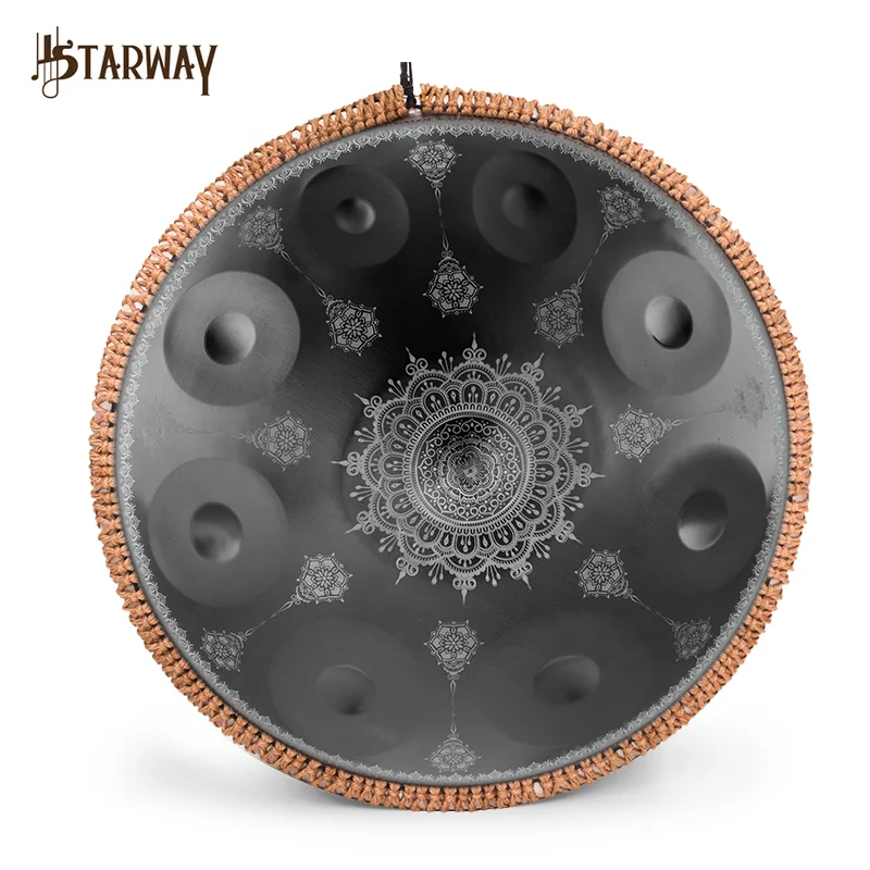 

Standard Mandala carving 22 inch 9 note D minor sound therapy chakra steel tongue drum Handpan drum music instrument for yoga