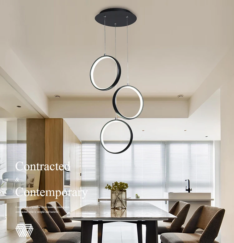 Simple black ring lighting fixtures chandeliers dining table lamp pendant lamps LED home decor pendant lights