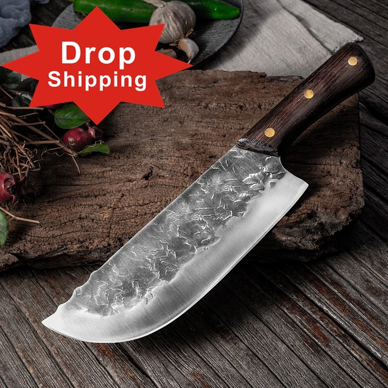 

Dropship 8 inch Handmade Full Tang Forged High-carbon Steel Wenge wood handle Kitchen Knives Chinese Chef Cleaver Butcher knife, Silver