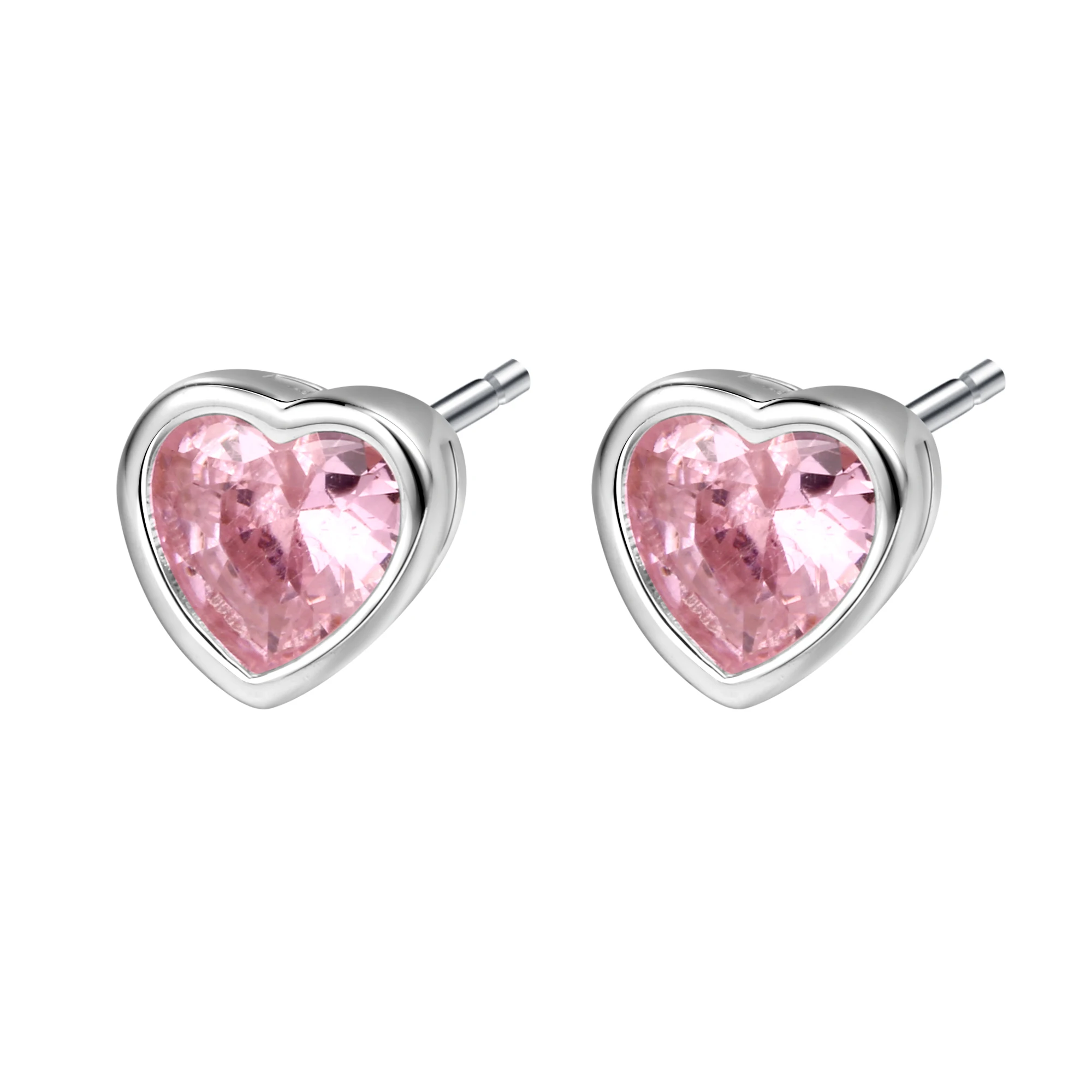 

925 Sterling Silver Red&Pink Zircon Heart Shaped Small Stud Earrings Cute Minimalist Earrings For Girl Platinum Plated