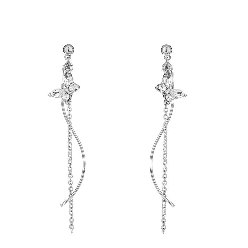 

Hot Sale Alloy Metal Girl Accessory Dangle Butterfly Design Long Stud Earring