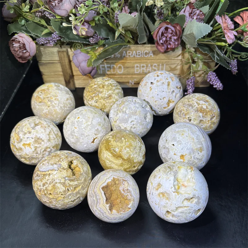 Hot Sale Polished Natural Crystal Healing Stone Agate Geode Sphere with Drusy for Holiday Decoration & Gift