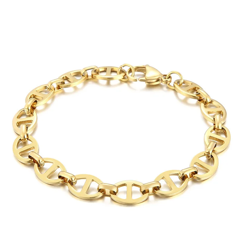 

Simple High Polished 18k Yellow Gold Plated Thick Anchor Mariner Chain Bracelet Waterproof Fine Anklet Jewelry for Women