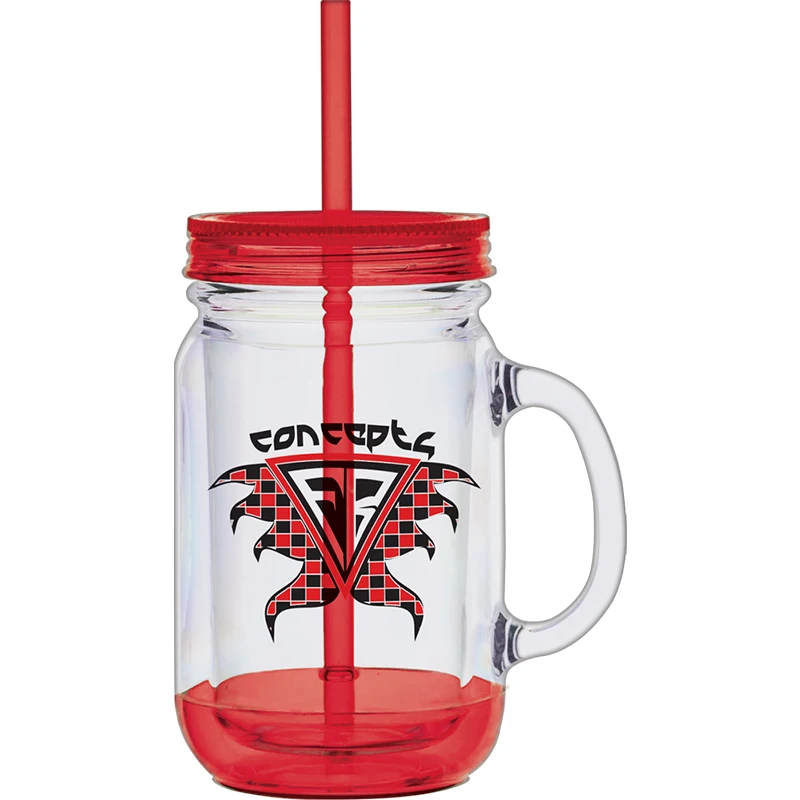 20oz Plastic Mason Jar Mug With Handle And Straw Cups With Lids Double