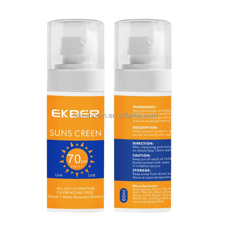 

Amazon Hot Sale Ekber 60ml Face Care Centella Asiatica Whitening SunBlock Skin Care Non-Chemical Sunscreen Cream Spf70+++