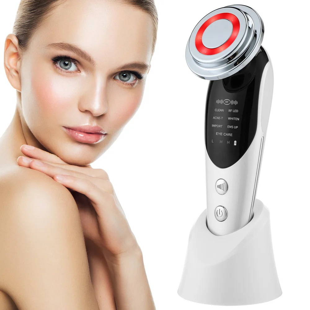 

EMS LED Photon Therapy Sonic Vibration Face Beauty Hot Cool Treatment Anti Aging Skin Cleansing Rejuvenation Facial Wrinkle, White