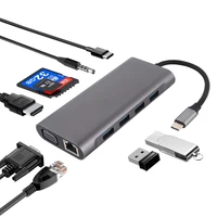 

High quality 11 in 1 VGA +LAN Port + 4 x USB 3.0 + SD / TF Card + Audio Port + USB-C Type-C hub Adapter