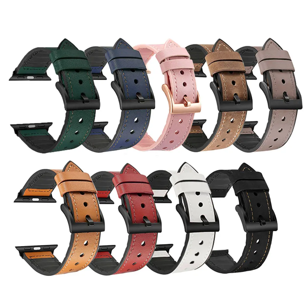 

RYB Leather with TPU Band for iWatch Series 6 SE Leather Band Strap for Apple Watch Series 7 45mm 41mm