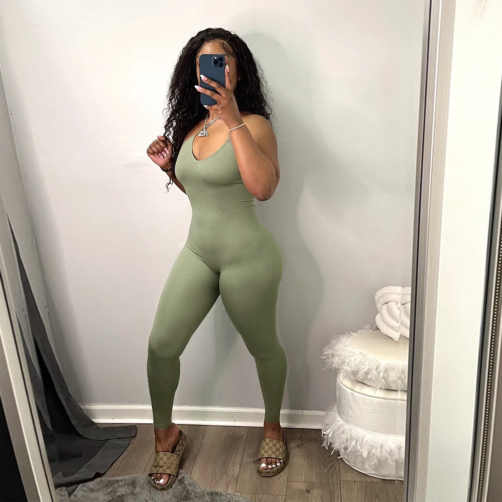 

Free Shipping R04161- Casual Bandage Sleeveless Halter Solid Ladies Jumpsuit