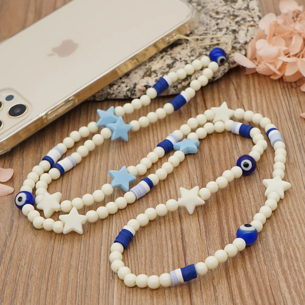 

2021 Fashion Ins bohemian phone strap handmade star eye beaded necklace mobile phone chain wholesale, Picture showed