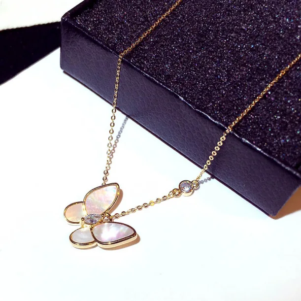 

18k Real Gold plated Delicate Sparkle Crystal Butterfly Necklace Simple Shinny Gradient Butterfly Choker Necklace Jewelry