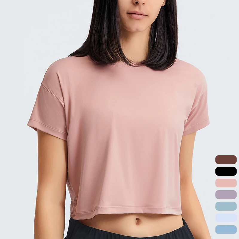 

Essential Running T-Shirts Short Sleeve Oversized Fit Crop Top Workout Breathable Loose Fit Gym T Shirt For Womens