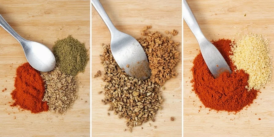 Neatly organized spice rack with vinegar nearby