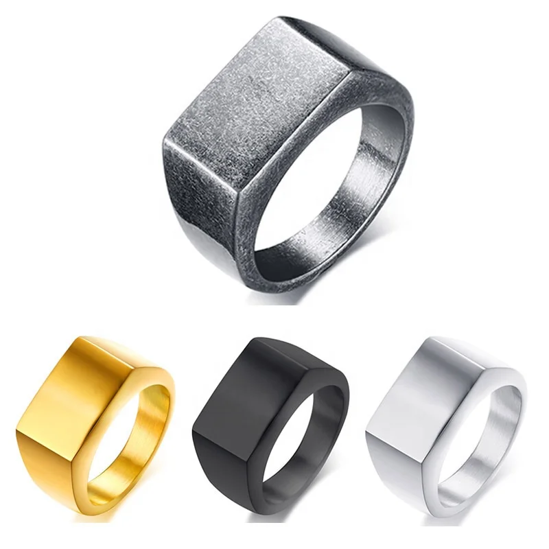 

Fashion Custom Logo Blanks Retro Stainless Steel Rings Black Gold Ring Men Cool Ring Jewelry Wholesale, Retro gray ,black ,gold ,steel color