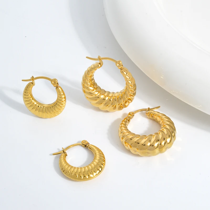 

Non Tarnish Vintage Large Chunky Stainless Steel Trendy Jewelry Big Gold Plated Custom Fashion Women Hoop Earrings