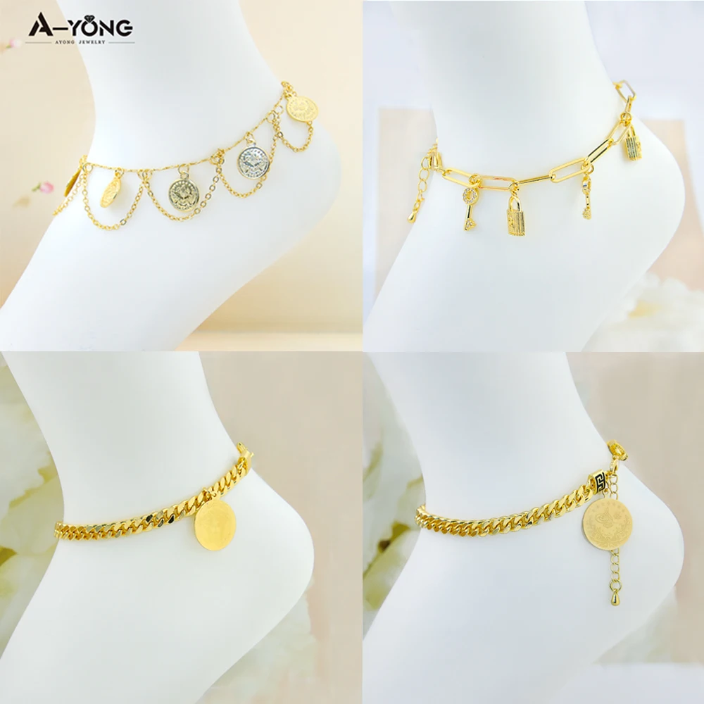 Factory Wholesale Ankle Chain Foot Jewelry Cuban Chain Anklet 18k Gold Plated for Women