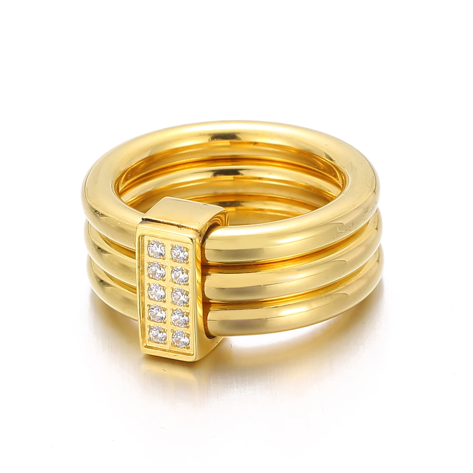 

Wholesale stone&crystal three rings 18k gold plated women stainless steel jewelry ring