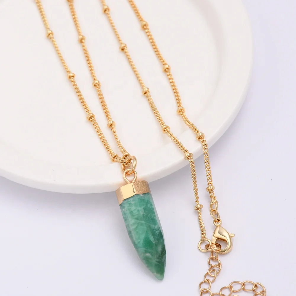 

HD0346 Gold plated beaded gold chain gemstone necklace jewelry women green Amazonite necklace