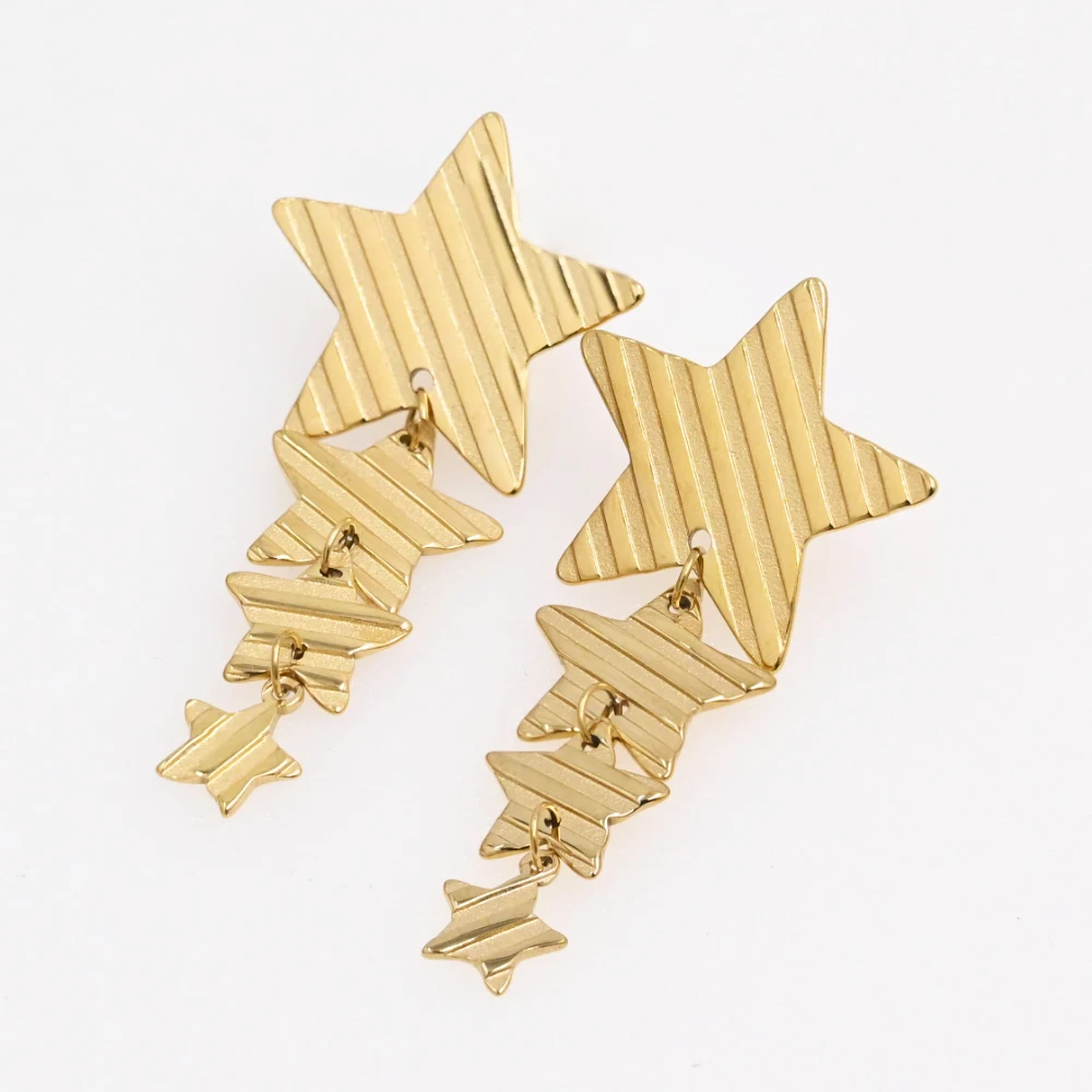 Factory Wholesale Tassel Long Stripe Star Drop Earrings 18k Gold Plated Women Stainless Steel Stud Earrings