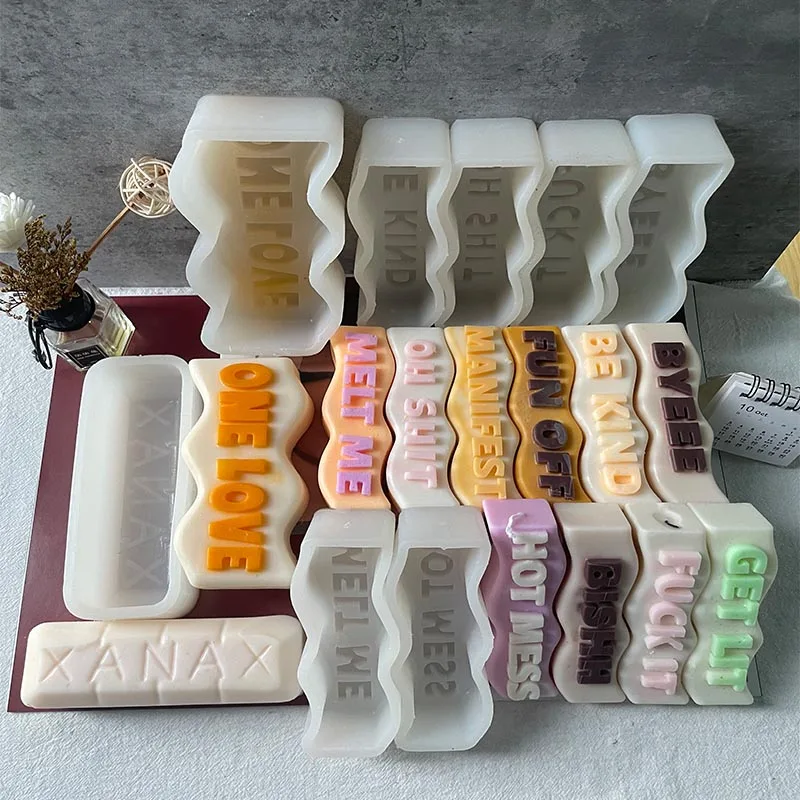 

Custom DIY Wave Shape Letter Creative Candle Mold Unique Rectangle Vulgar Language Word Candle Silicone Mould, White