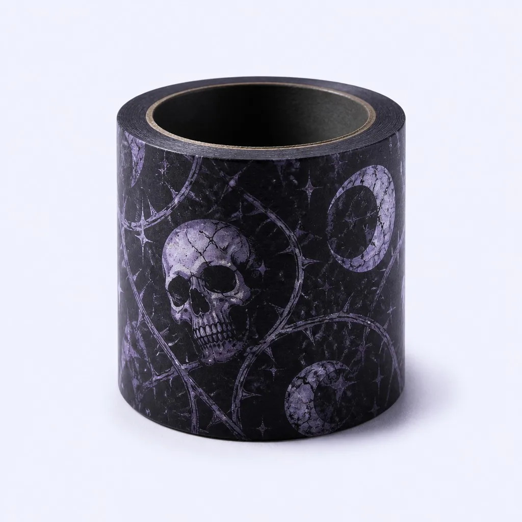 Dark gothic washi tape &mdash; top-down flat lay