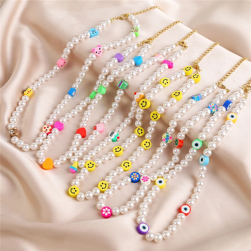 

ROXI Fashion Choker Necklace Jewelry Bohemian Acrylic Flower Smiley Face Pearl Beaded Necklace