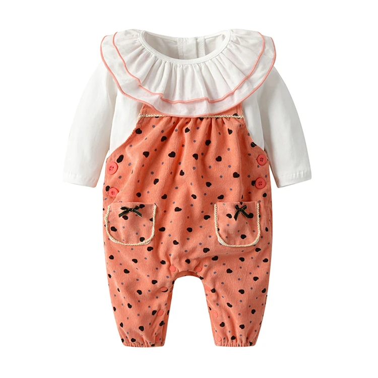 

2010 Summer cotton printing baby romper newborn baby clothing set long pant jumpsuit, Khaki/tangerine