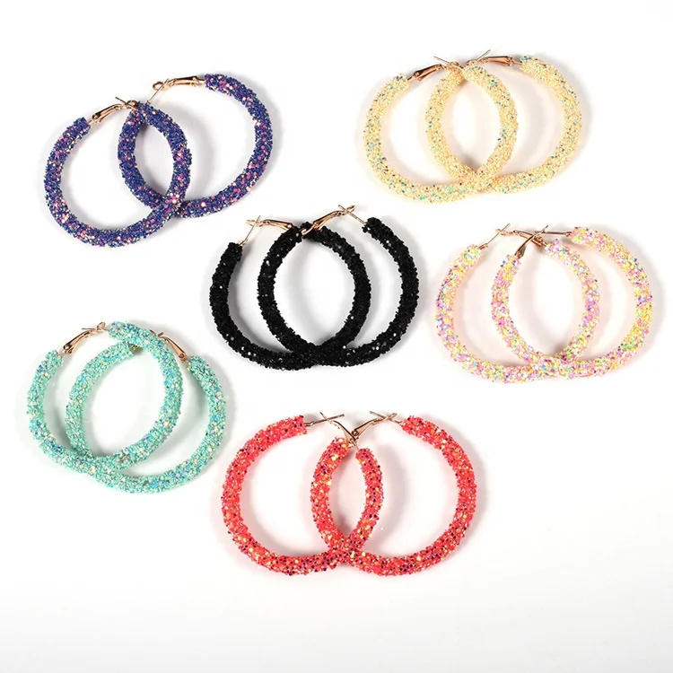 

Fashion Bling Bling Earrings 55mm Glitter Sequin Hoop Earrings, 6 colors