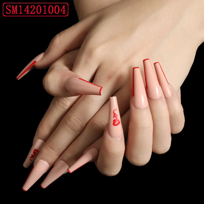 

24pcs Artificial Nails Box Coffin Artificial Fingernails Stick on Ballerina Nails Fake Nails, Multi color