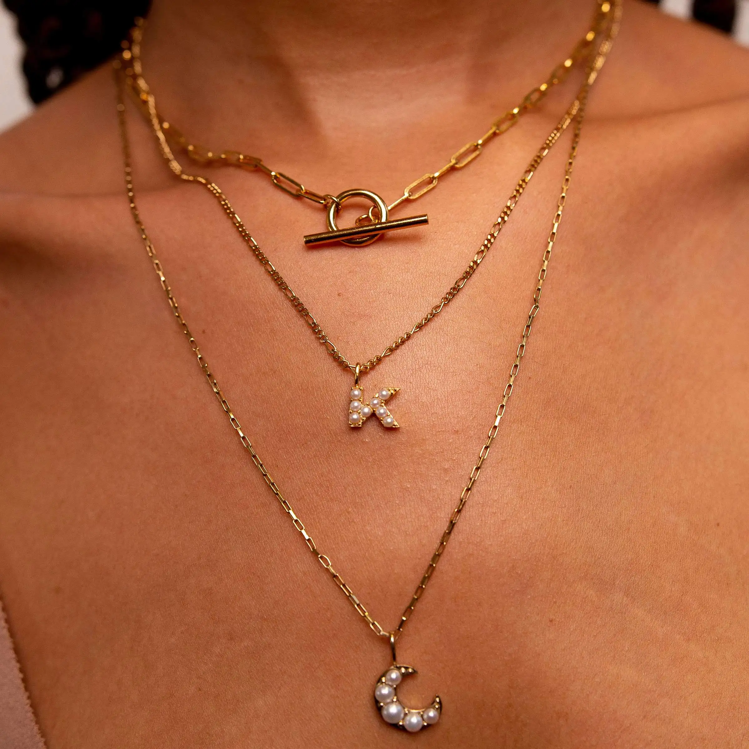 
2020 Trendy Stainless steel jewelry Love Link Necklace Toggle Closure Paperclip Chain Choker Necklace Yellow gold 