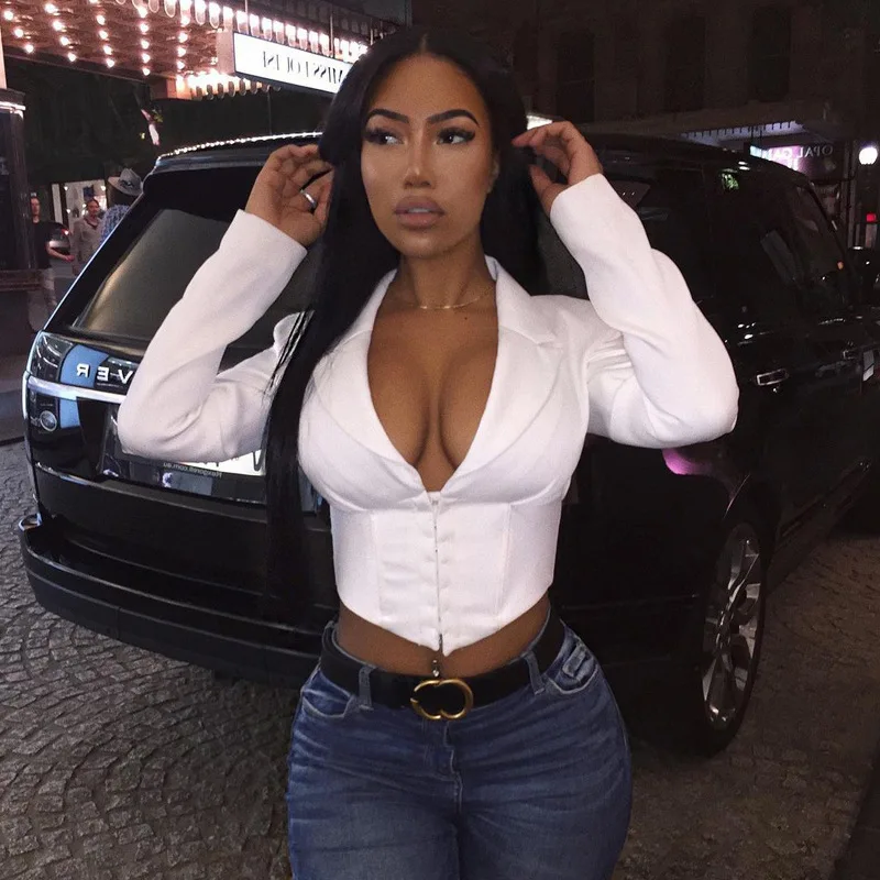 

B2773 - women fashion long sleeve bandage solid top