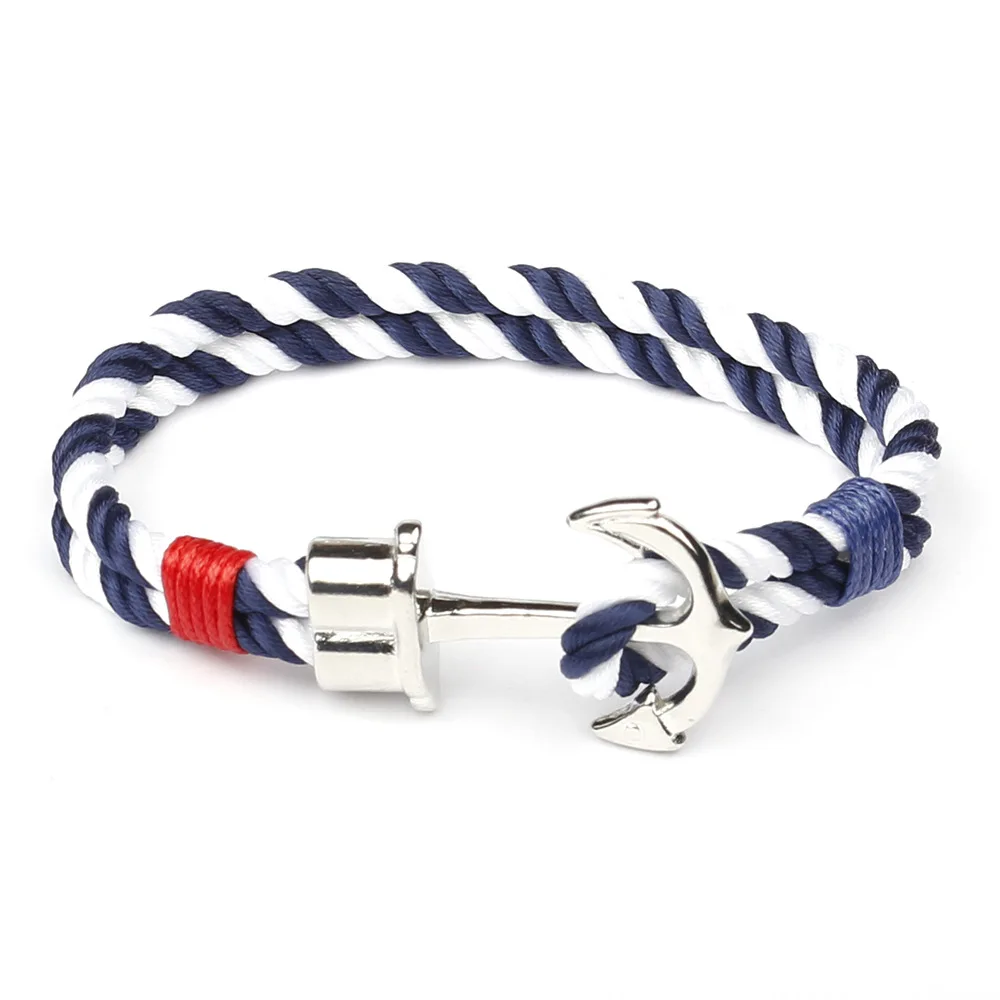 

Fashion blue color men's rope gold anchor style bracelets, Customized color